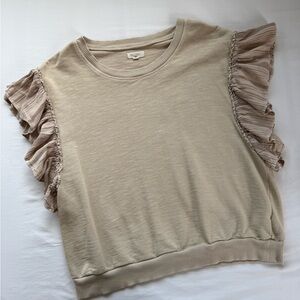 Pilcro Beige Ruffled Sleeve Tee
